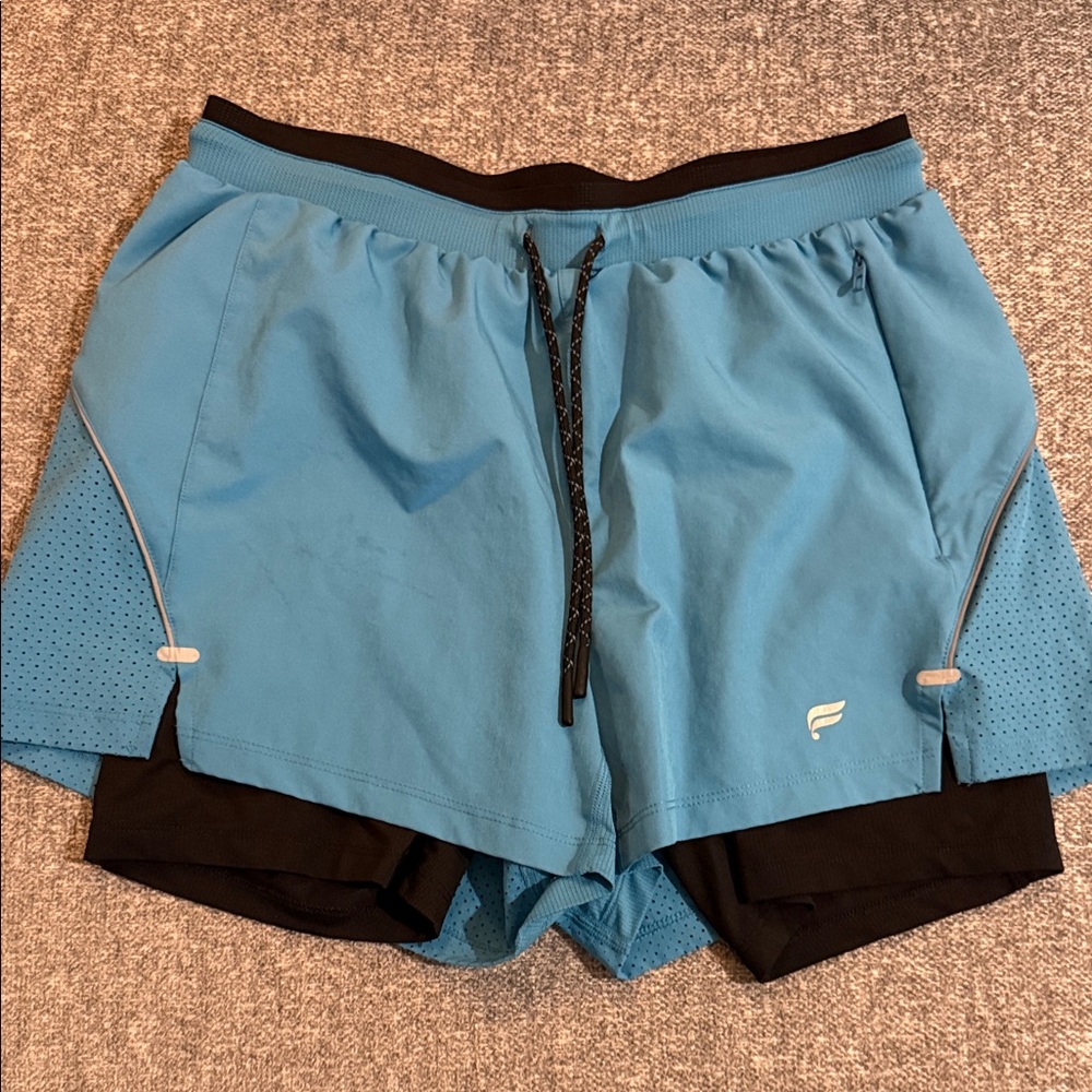 Fabletics Blue and Black Performance Shorts 3 inch lined